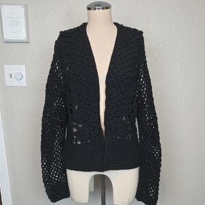 Nine & Co. Black Wool and Acrylic Crocheted Cardigan XL